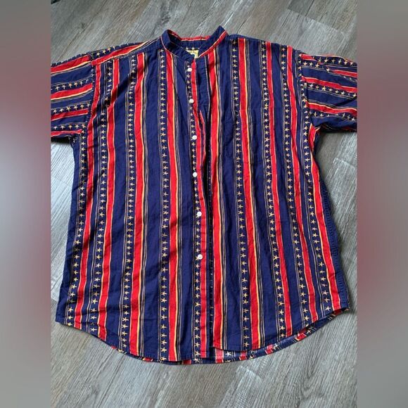 VTG Retro Duck Head Stars Stripes USA Western Funky Button Down Shirt Size XL - Picture 2 of 10